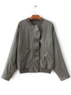 Shein Grey Stand Collar Ruffle Trim Jacket
