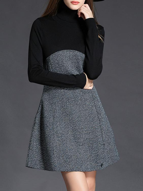 Shein Black Contrast Grey A-line Dress