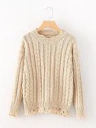 Shein Ripped Hem Cable Knit Sweater
