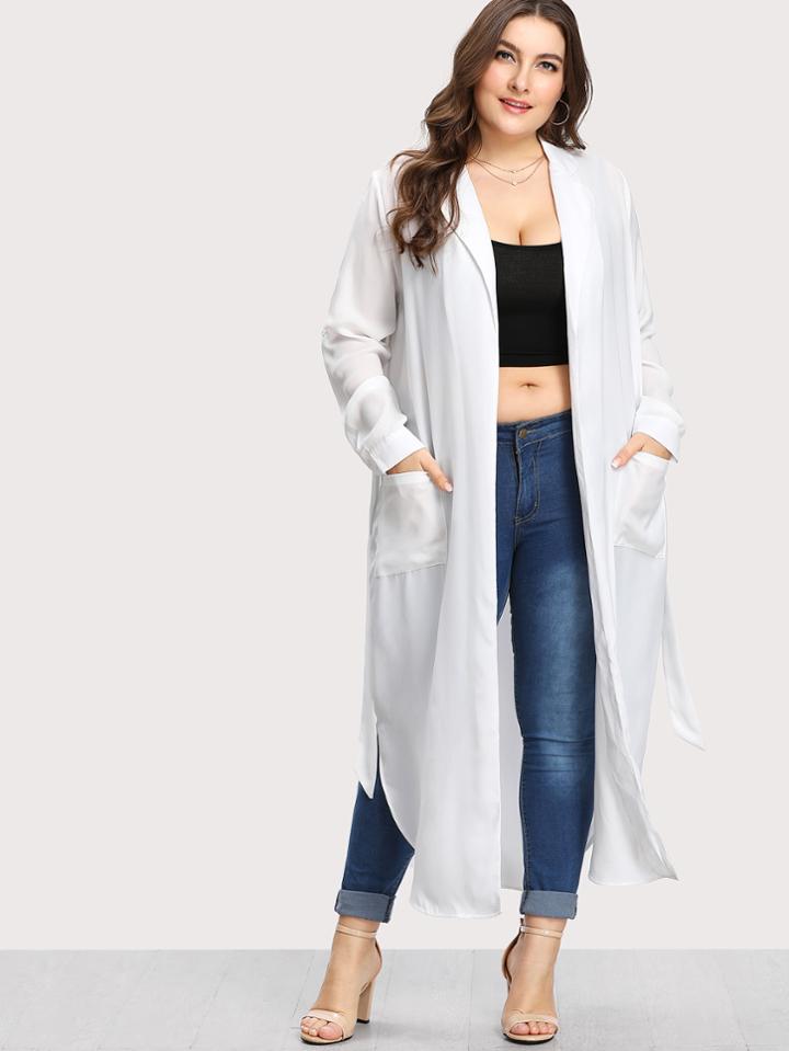 Shein Pocket Front Wrap Duster Coat