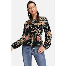 Shein Belted Waist Botanical Top