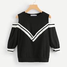 Shein Stripe Contrast Open Shoulder Sweatshirt