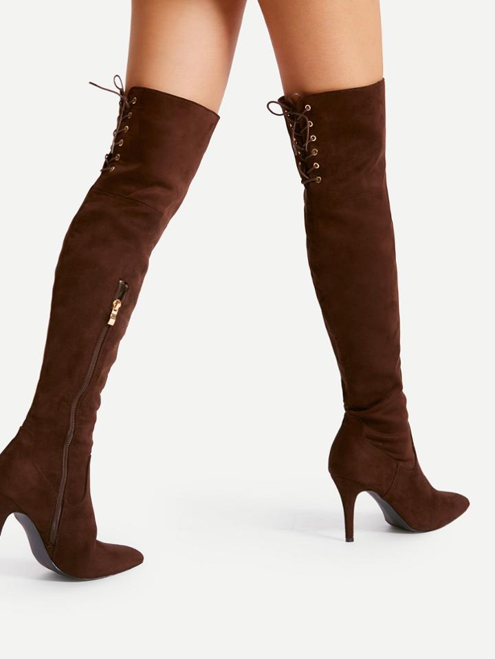 Shein Pointed Toe Side Zipper Stiletto Heeled Boots