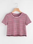 Shein Fringe Lace Trim Striped Tee