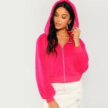 Shein O-ring Zip Up Hoodie Fleece Teddy Coat