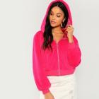 Shein O-ring Zip Up Hoodie Fleece Teddy Coat