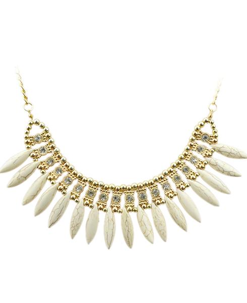 Shein White Bead Diamond Gold Chain Necklace