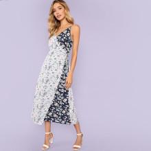 Shein Two Tone Flower Print Cami Dress
