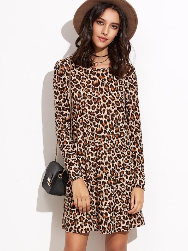 Shein Leopard Print Shift Tee Dress