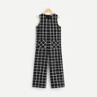 Shein Girls Zip Back Pocket Front Grid Jumpsuit