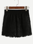 Shein Crochet Trimmed Embroidered Mesh Shorts - Black