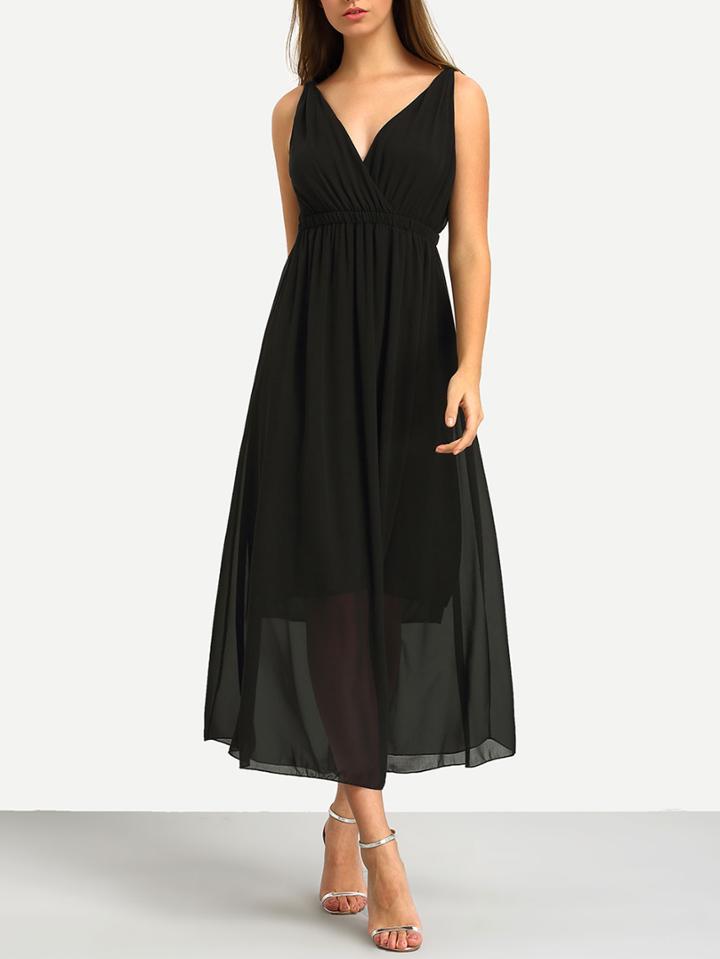 Shein V Neck Lace Up Chiffon Dress