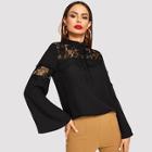 Shein Frilled Neckline Contrast Lace Top