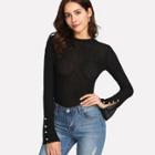 Shein Pearl Detail Split Cuff T-shirt