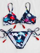 Shein Calico Print Tassel Tie Bikini Set