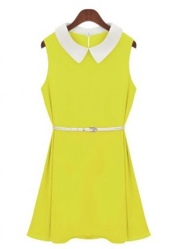 Rosewe Sparkly Yellowish Peter Pan Collar Skinny Tank Dress