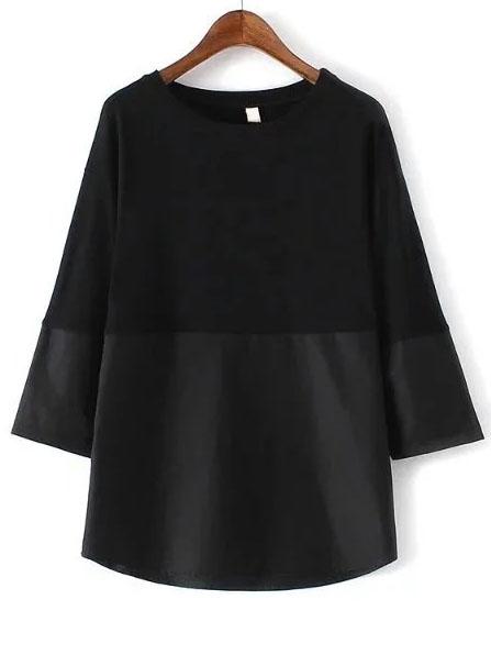 Shein Black Drop Shoulder Loose Fit Patchwork T-shirt