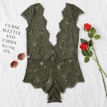 Shein Eyelash Lace V Plunge Teddy