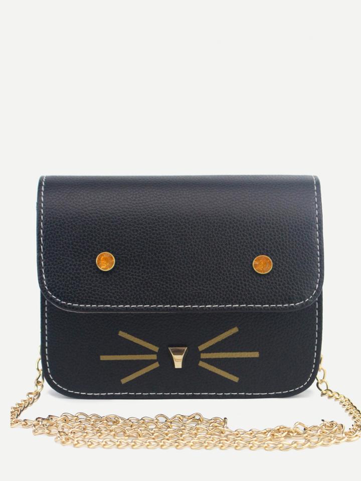 Shein Black Cat Design Pu Flap Chain Bag