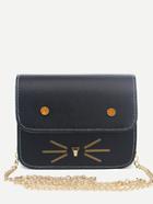Shein Black Cat Design Pu Flap Chain Bag