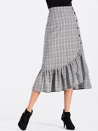 Shein Glen Plaid Flounce Hem Button Up Skirt