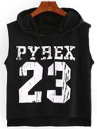 Shein Varsity Print High-low Hooded Top - Black