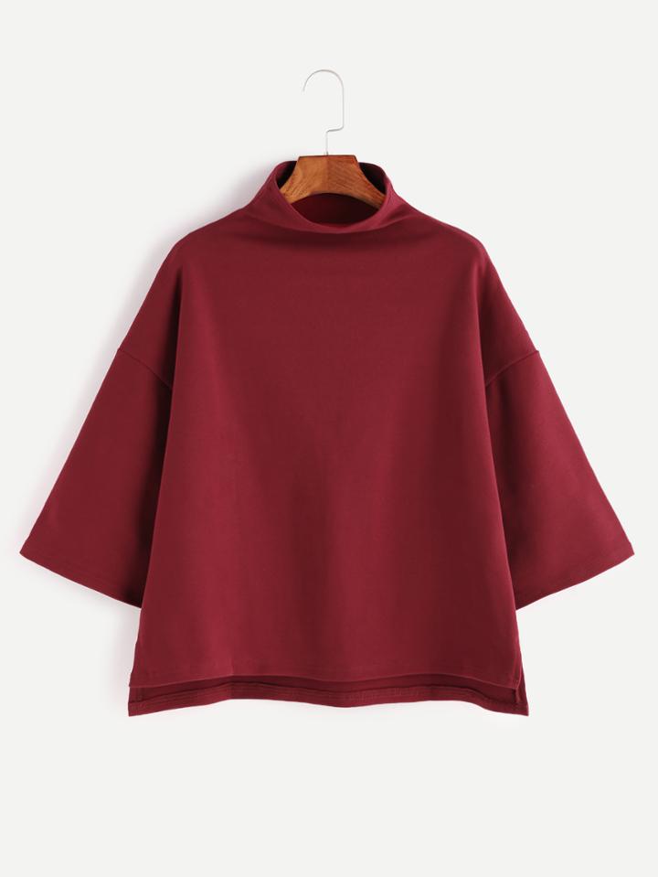 Shein High Neck Drop Shoulder Slit Side High Low T-shirt