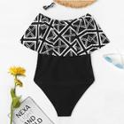 Shein Plus Geometric Print Flounce Swimsuit