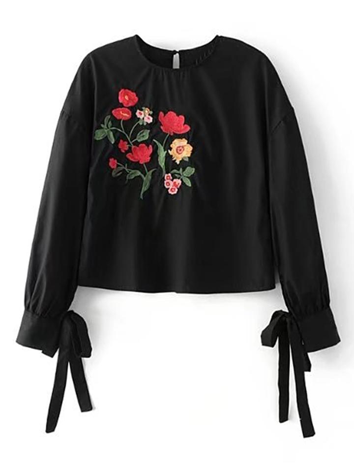 Shein Drop Shoulder Seam Tie Cuff Blouse