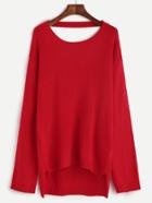 Shein Red Cutout V Back High Low Sweater