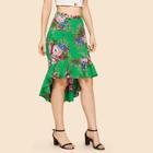 Shein Asymmetrical Ruffle Hem Floral Skirt