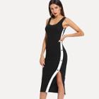 Shein Buttoned Contrast Panel Split Fitted Tank Dress