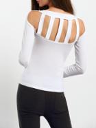Shein White Round Neck Long Sleeve Backless T-shirt