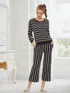 Shein Striped Drop Shoulder Tee And Pants Pajama Set