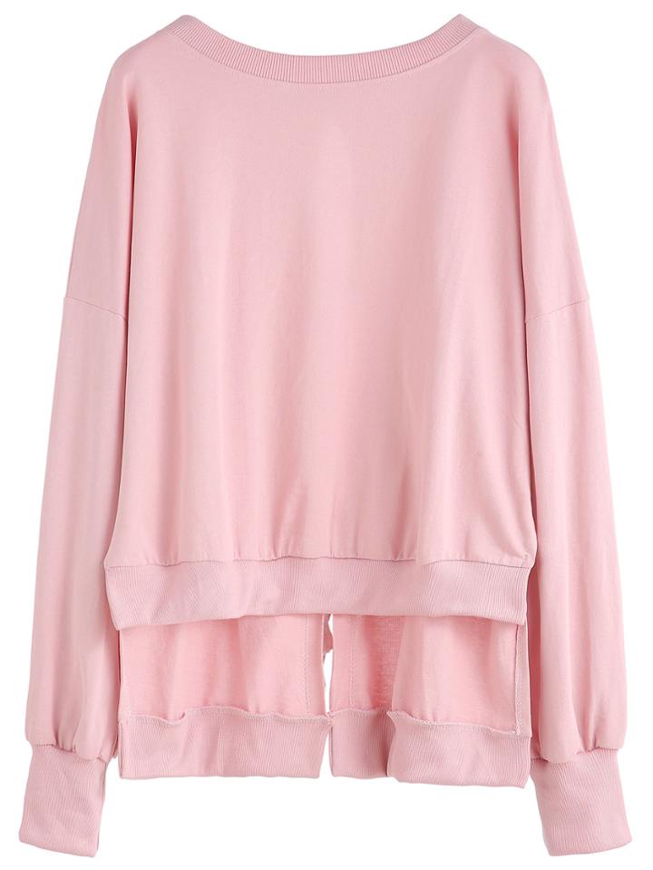 Shein Pink Drop Shoulder Slit Tie Back High Low Sweatshirt