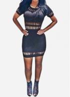 Rosewe Hollow Out Black Short Sleeve Bodycon Dress