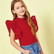 Shein Girls Frill Neck Ruffle Armhole Top