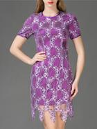 Shein Purple Gauze Sequined Embroidered Shift Dress