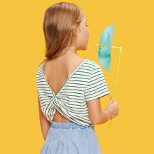 Shein Girls Twist Front Striped Tee