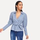 Shein Gigot Sleeve Belted Wrap Blouse