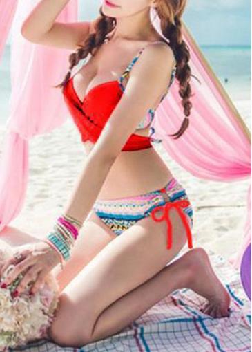 Rosewe Push Up Strappy Red Two Piece Swimwear
