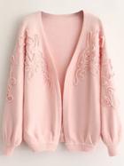 Shein Pink Textured Drop Shoulder Lantern Sleeve Sweater Coat