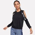Shein Cold Shoulder Lettering Sweatshirt