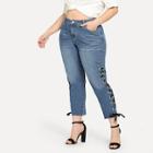 Shein Plus Lace Up Side Raw Hem Jeans