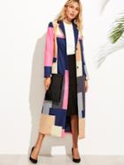 Shein Color Block Notch Collar Button Front Long Coat