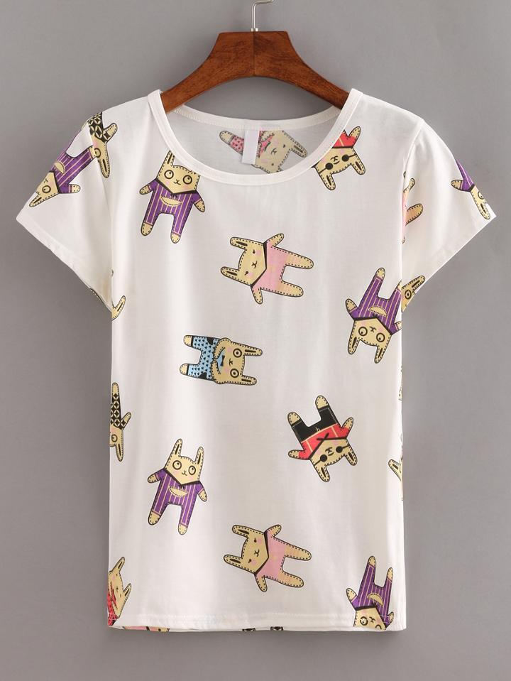 Shein Cartoon Print T-shirt White