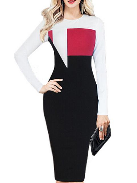 Shein Colour-block Round Neck Slim Dress