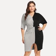 Shein Plus Twist Front Color Block Dress