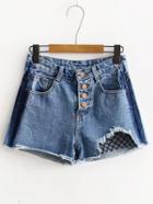 Shein Ripped Raw Hem Open-mesh Denim Shorts
