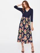 Shein Surplice Neckline Rose Print Combo Dress